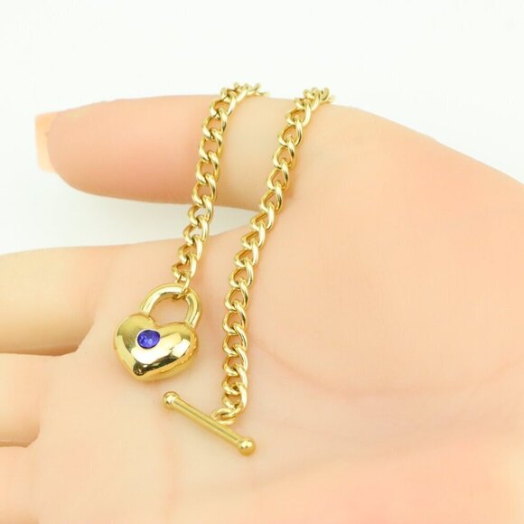 Heart Charm Gold Necklace with Blue Stone – Elegant Chain Style, XPNL0379 - Picture 4 of 13